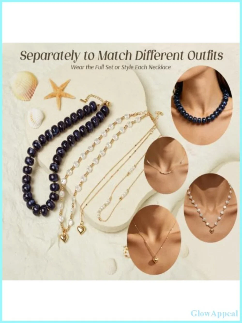 Layered Beaded Necklace Set Resin Beads Brass Gold-Tone Charms Boho Statement